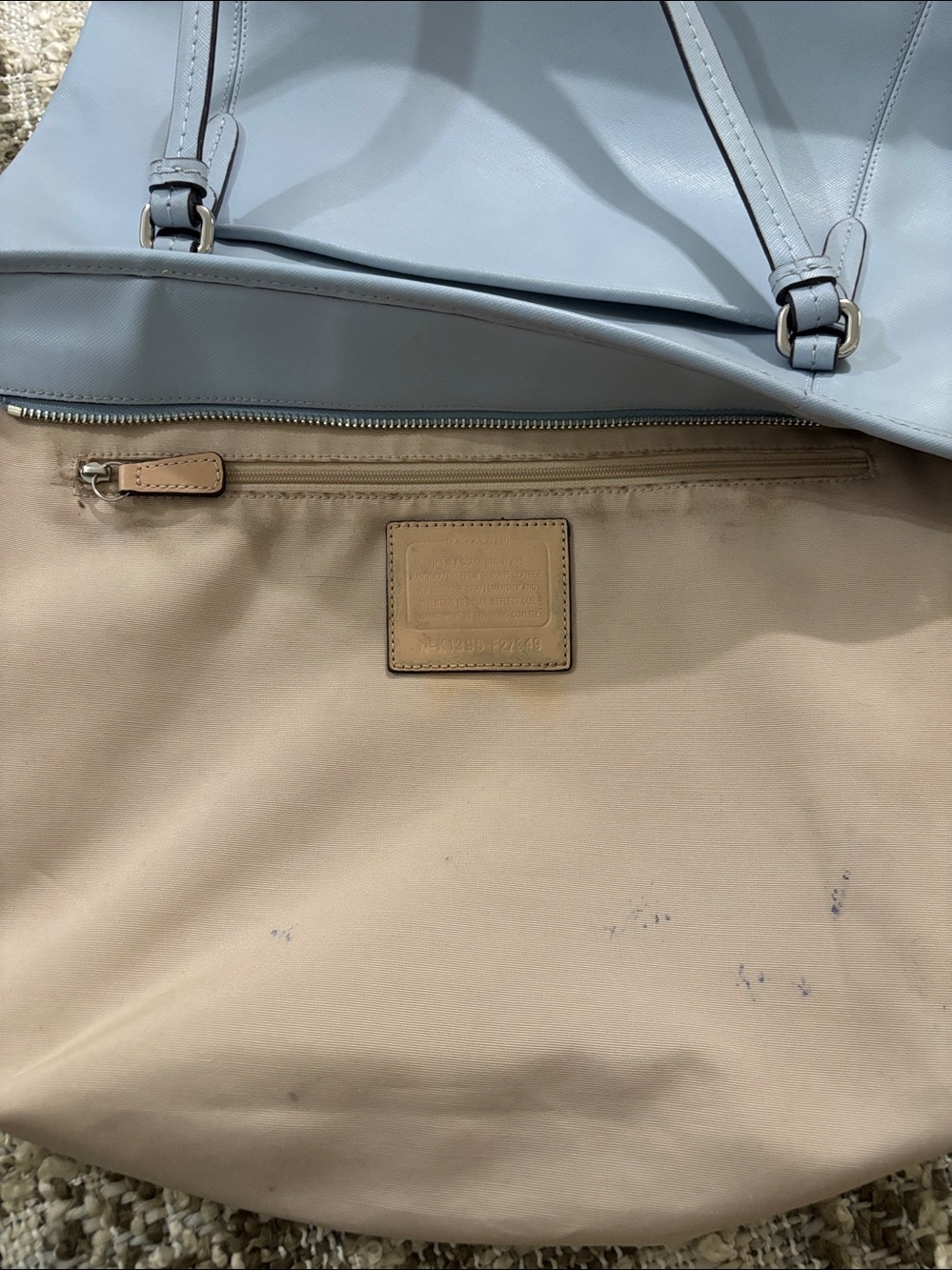 Coach Peyton Leather Tote Zip Top‎ in  blue saffiano-textured Shoulder Bag - Picture 10 of 16